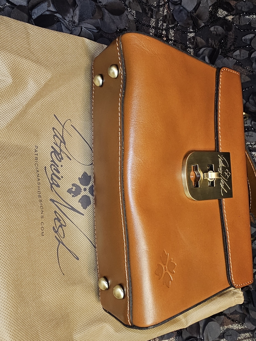 Patricia Nash Cognac Tan Leather Top-Handle Satchel with Gold Hardware - Picture 4 of 4